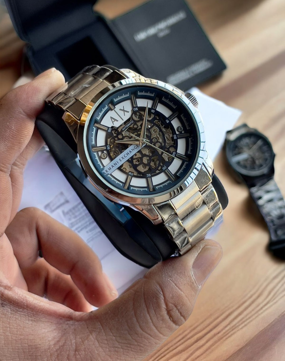 🕰️ Armani Exchange AR60003
⚙️ Automatic Open-Back Design